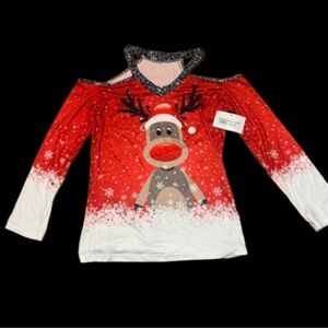 Women's Red Reindeer Long Sleeve Top